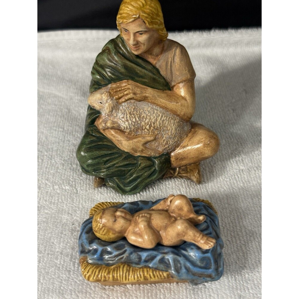 Nativity figurines Joseph/Baby/manger Hand Painted Joseph 2X3 Baby 3X  3 Pc Set